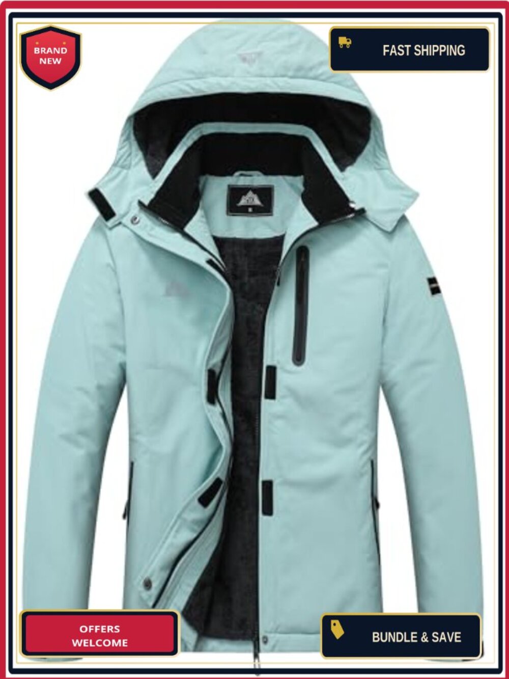 Women's Waterproof Ski & Snowboard Jacket Detachable Hood Zipper Pockets